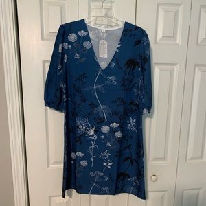 Deep Sky blue floral print dress
